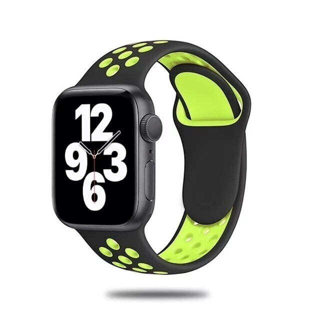 (38mm-40mm-41mm) Nike Sports Silicone band Black&amp;Green - باند نايك سبورت سيليكون لون اسود مع أخضر 
