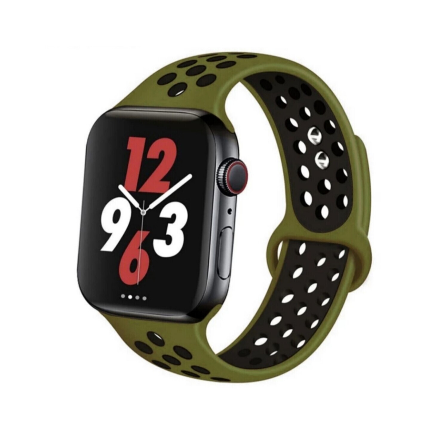 (38mm-40mm-41mm) Nike Sports Silicone band Green&amp;Black- باند نايك سبورت سيليكون لون زيتي مع اسود 
