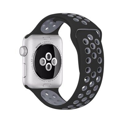 (38mm-40mm-41mm) Nike Sports Silicone band Black&amp;Grey - باند نايك سبورت سيليكون لون اسود مع رمادي 
