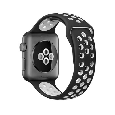 (38mm-40mm-41mm) Nike Sports Silicone band Black&amp;White - باند نايك سبورت سيليكون اسود مع أبيض 