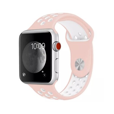 (38mm-40mm-41mm) Nike Sports Silicone band Pink&amp;White - باند نايك سبورت سيليكون لون وردي مع أبيض 