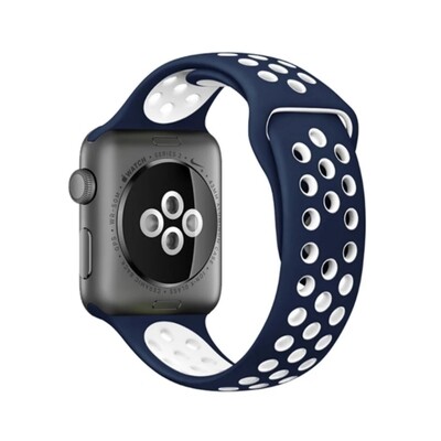 (38mm-40mm-41mm) Nike Sports Silicone band Blue&amp;White - باند نايك سبورت سيليكون لون ازرق مع أبيض 