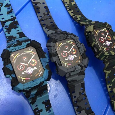 (42mm-44mm) Camouflage band and cover - Grey - باند مع كفر جيشي لون رمادي 