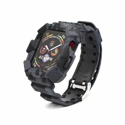 (42mm-44mm) Camouflage band and cover - Grey - باند مع كفر جيشي لون رمادي 