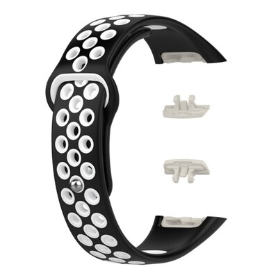 (Huawei Band 6 ONLY )Nike Sports Silicone band Black&amp;White - باند نايك سبورت سيليكون مخصص لساعه هواوي باند ٦ فقط اسود مع أبيض 