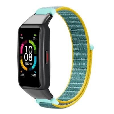 (Huawei Band 6 ONLY ) Fabric band Tiffany&amp;Yellow - باند خام لساعه هواوي باند ٦ فقط لون تيفاني مع اصفر 