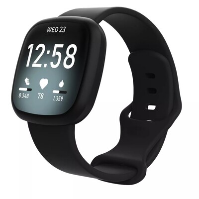 (Fitbit Versa 3/4/ Sense1/2 ONLY) Silicone band - Black - باند سيليكون مخصص لساعه فيرسا ٣ و ٤ و فت بت سينس ١ و ٢ اسود 
