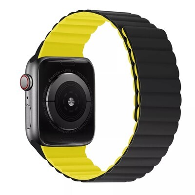 (38mm-40mm-41mm) Double color silicone magnatic band Black&amp;Yellow - باند سيليكون مغناطيس لونين اسود مع اصفر 