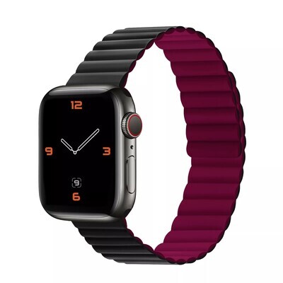 (38mm-40mm-41mm) Double color silicone magnatic band Black&amp;Burgundy - باند سيليكون مغناطيس لونين اسود مع عنابي 