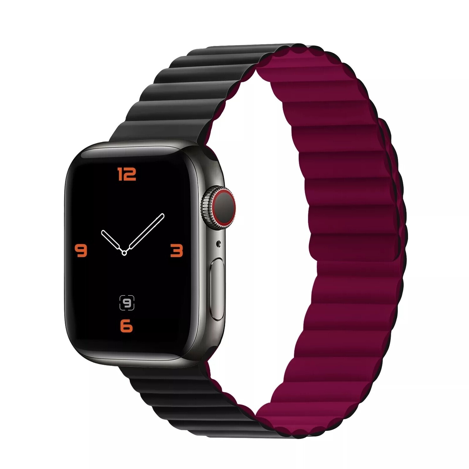 (38mm-40mm-41mm) Double color silicone magnatic band Black&amp;Burgundy - باند سيليكون مغناطيس لونين اسود مع عنابي 
