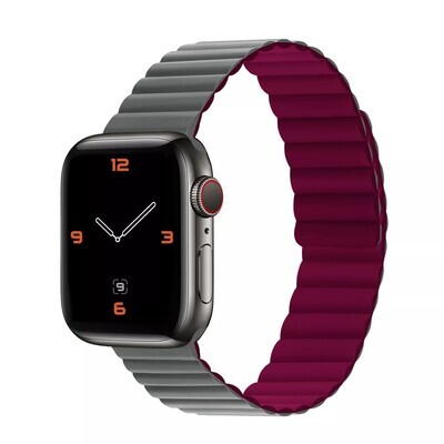 (38mm-40mm-41mm) Double color silicone magnatic band Grey&amp;Burgundy - باند سيليكون مغناطيس لونين رمادي مع عنابي 