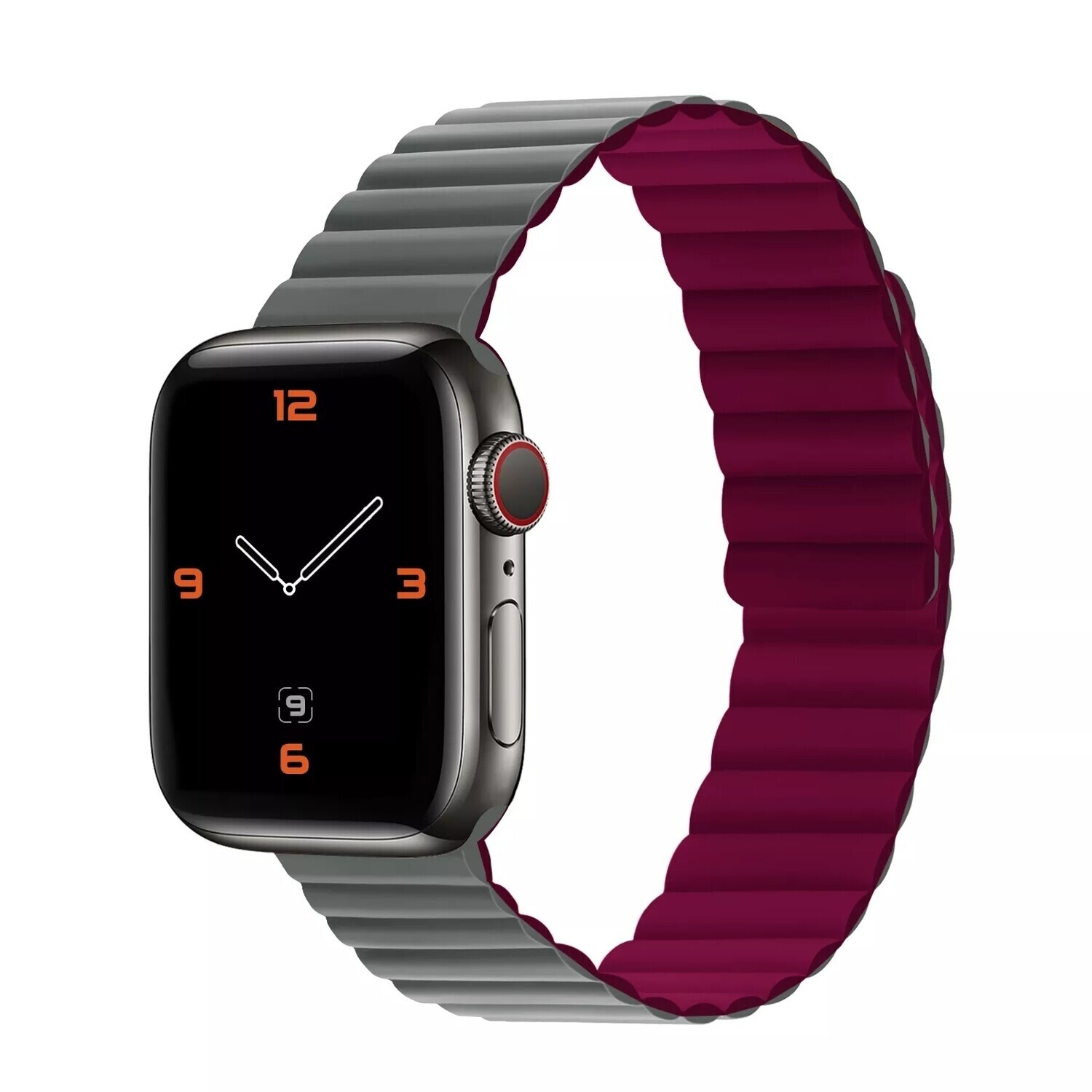 (38mm-40mm-41mm) Double color silicone magnatic band Grey&amp;Burgundy - باند سيليكون مغناطيس لونين رمادي مع عنابي 