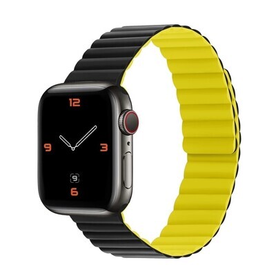 (38mm-40mm-41mm) Double color silicone magnatic band Black&amp;Yellow - باند سيليكون مغناطيس لونين اسود مع اصفر 