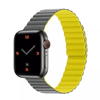 (38mm-40mm-41mm) Double color silicone magnatic band Grey&amp;Yellow - باند سيليكون مغناطيس لونين رمادي مع اصفر 