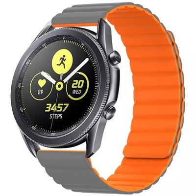 (22mm) Double color silicone magnatic band Grey&amp;Orange - باند سيليكون مغناطيس لونين رمادي مع برتقالي