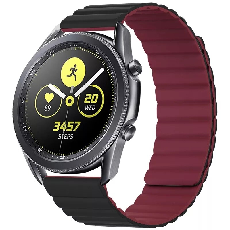 (22mm) Double color silicone magnatic band Black&amp;Burgundy - باند سيليكون مغناطيس لونين اسود مع عنابي 