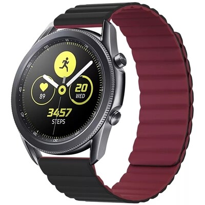 (22mm) Double color silicone magnatic band Black&amp;Burgundy - باند سيليكون مغناطيس لونين اسود مع عنابي 
