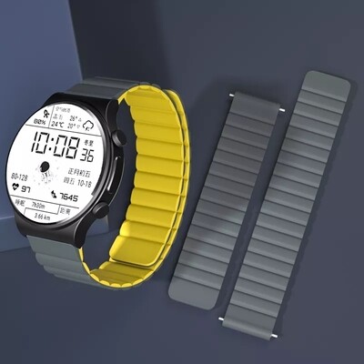 (22mm) Double color silicone magnatic band Grey&amp;Yellow - باند سيليكون مغناطيس لونين رمادي مع اصفر 