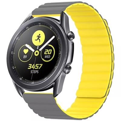 (22mm) Double color silicone magnatic band Grey&amp;Yellow - باند سيليكون مغناطيس لونين رمادي مع اصفر 