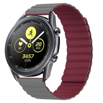 (22mm) Double color silicone magnatic band Grey&amp;Burgundy - باند سيليكون مغناطيس لونين رمادي مع عنابي 