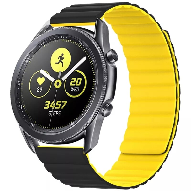 (22mm) Double color silicone magnatic band Black&amp;Yellow - باند سيليكون مغناطيس لونين اسود مع اصفر 