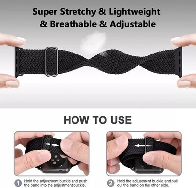 (42mm-44mm-45mm-49mm) Fabric stretch band Black - باند خام فري سايز اسود 