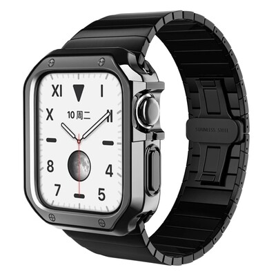 (42mm-44mm-45mm ) Package Steel Ceramic Black + TPU Cover + Tool -  بكج ستيل سيراميك اسود + كفر بلاستيك + اداه تصغير وتكبير 