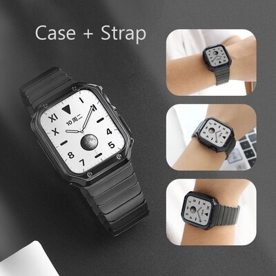 (42mm-44mm-45mm ) Package Steel Ceramic Black + TPU Cover + Tool -  بكج ستيل سيراميك اسود + كفر بلاستيك + اداه تصغير وتكبير 
