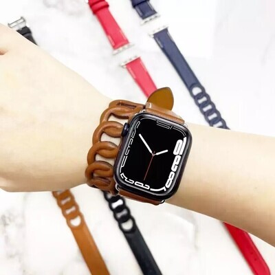 (42mm-44mm-45mm-49mm) Hermes Camel Leather double tour Band new design - تصميم جديد جلد هرميز دبل بني فاتح