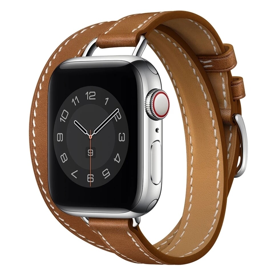 (42mm-44mm-45mm-49mm) Hermes Camel Leather double tour band Slim - جلد هرميز دبل بني فاتح ضعيف 