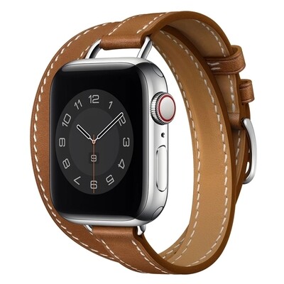 (42mm-44mm-45mm-49mm) Hermes Camel Leather double tour band Slim - جلد هرميز دبل بني فاتح ضعيف 