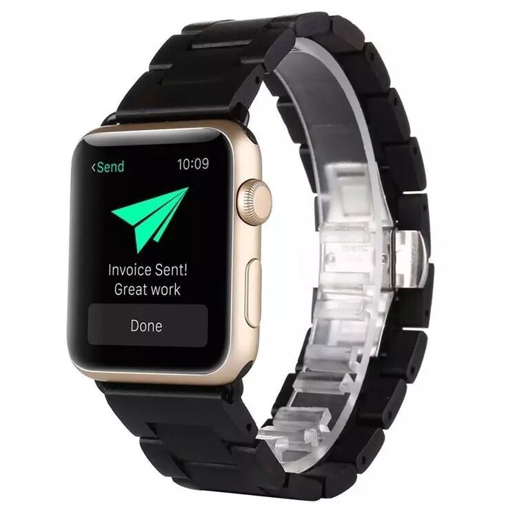 (42mm-44mm-45mm-46mm-49mm) Wooden Black Band - باند مصنوع من الخشب لساعات ابل لون اسود 
