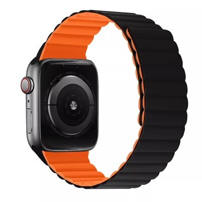 (38mm-40mm-41mm) Double color silicone magnatic band Black&amp;Orange - باند سيليكون مغناطيس لونين اسود مع برتقالي 