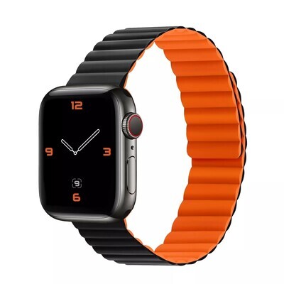 (38mm-40mm-41mm) Double color silicone magnatic band Black&amp;Orange - باند سيليكون مغناطيس لونين اسود مع برتقالي 