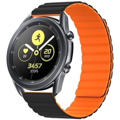 (22mm) Double color silicone magnatic band Black&amp;Orange - باند سيليكون مغناطيس لونين اسود مع برتقالي 
