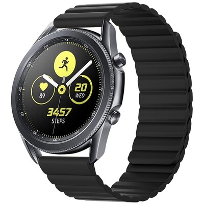 (22mm) Single color silicone magnatic band Full Black - باند سيليكون مغناطيس لون اسود كامل 