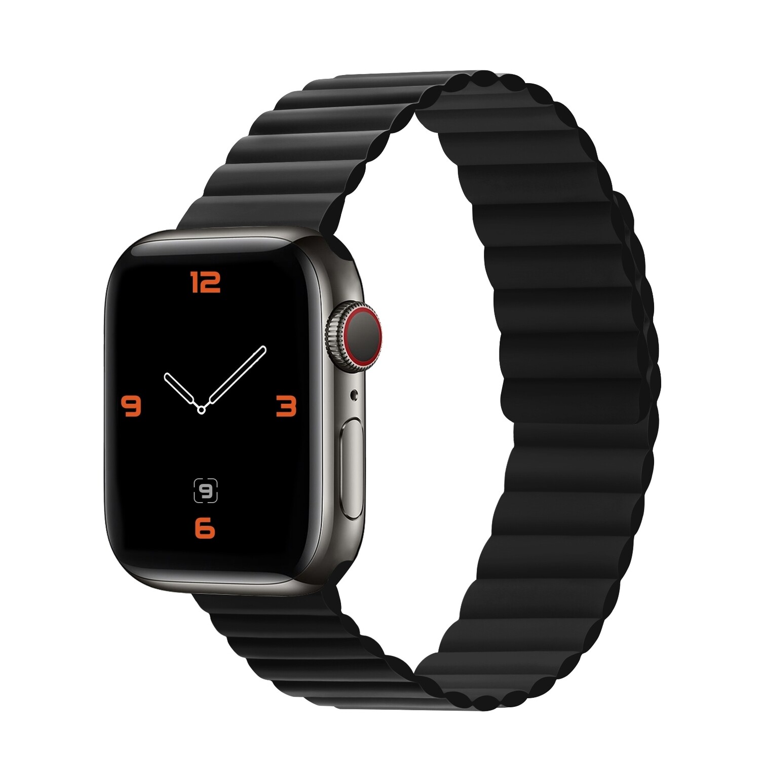 (38mm-40mm-41mm)  Single color silicone magnatic band Full Black - باند سيليكون مغناطيس لون اسود كامل 