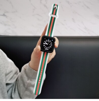 (42mm-44mm-45mm-46mm-49mm) Green Red pattern Silicone Band  - باند سيليكون احمر مع أخضر 