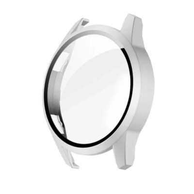 (Huawei GT3 46mm ONLY) full cover with glass - Silver - فل كفر  مع جام لساعه هواوي جي تي ٣ مقاس ٤٦لون سلفر 