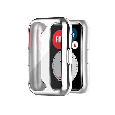 (Huawei Fit 1 ONLY) full TPU cover and screen protector - Silver - فل كفر ربل مع حمايه شاشه مخصص لساعه هواوي فت سلفر 
