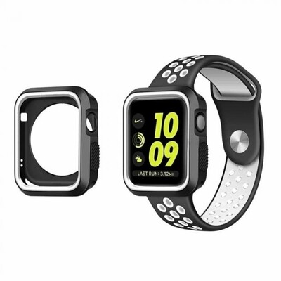 (42mm ONLY) Silicone NIKE Sport with cover Black&amp;White- باند نايك سبورت سيليكون مع كفر 