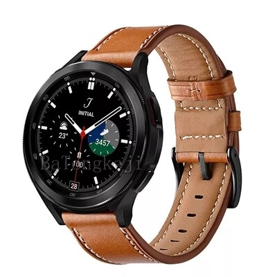 (22mm) Leather Brown with white stitching -  باند جلد بني مع خيوط بيضاء