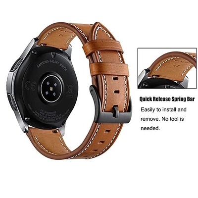 (22mm) Leather Brown with white stitching -  باند جلد بني مع خيوط بيضاء