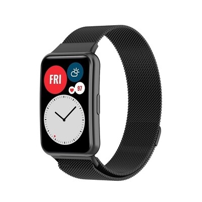 (Huawei Fit 1 &amp; 2 &amp; 3 &amp; 4/Pro) Steel Magnatic Full Black -  باند ستيل مغناطيس اسود 