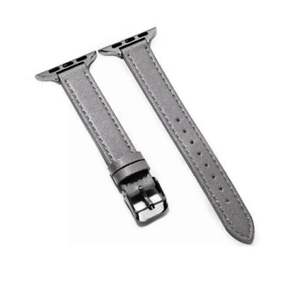 (42mm-44mm-45mm-49mm) New Slim Leather band Grey - باند جلد ضعيف تسكيره مسمار رمادي 