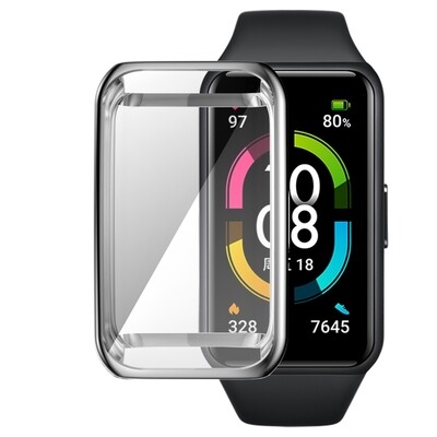 (Huawei Band 6 &amp; 7 ) full TPU cover and screen protector - Silver - فل كفر ربل مع حمايه شاشه سلفر 