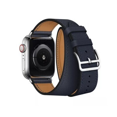 (42mm-44mm-45mm-49mm) Hermes Leather Navy Blue double tour Band - جلد هرميز دبل كحلي 