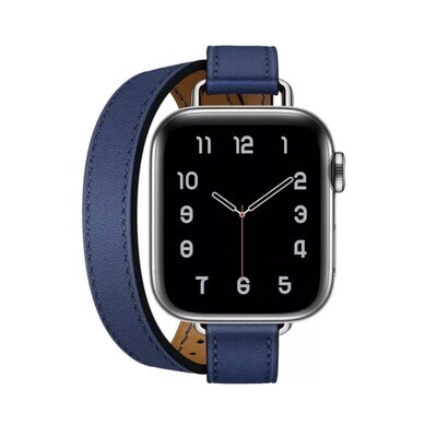 (42mm-44mm-45mm-49mm) Hermes Navy Blue Leather double tour band Slim - جلد هرميز دبل كحلي ضعيف 