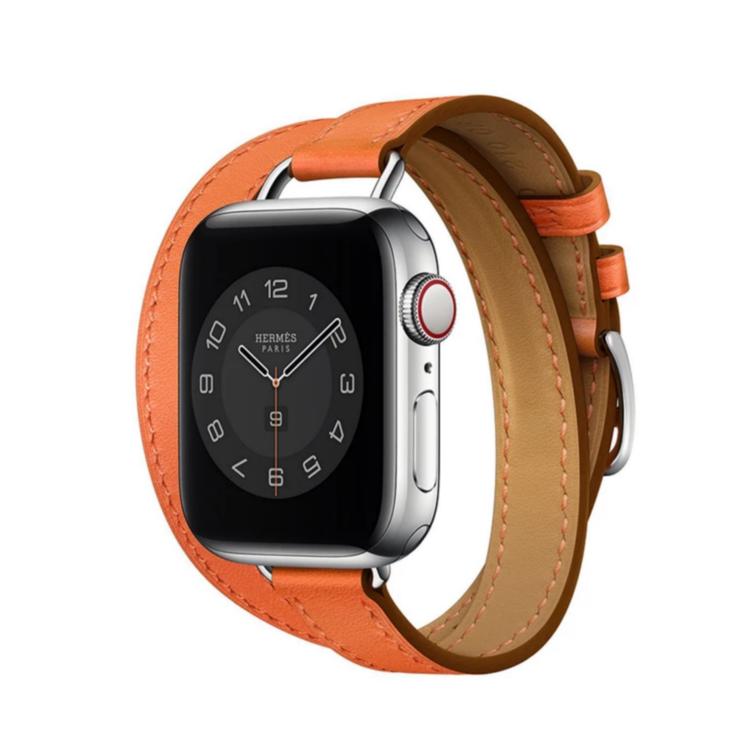 (38mm-40mm-41mm) Hermes Orange Leather double tour band Slim - جلد هرميز دبل برتقالي ضعيف 