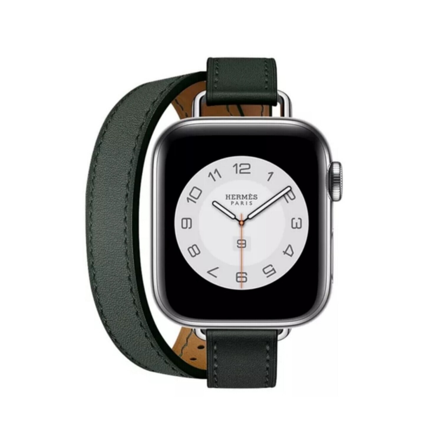 (42mm-44mm-45mm-49mm) Hermes Dark Green Leather double tour band Slim - جلد هرميز دبل زيتي غامق ضعيف 